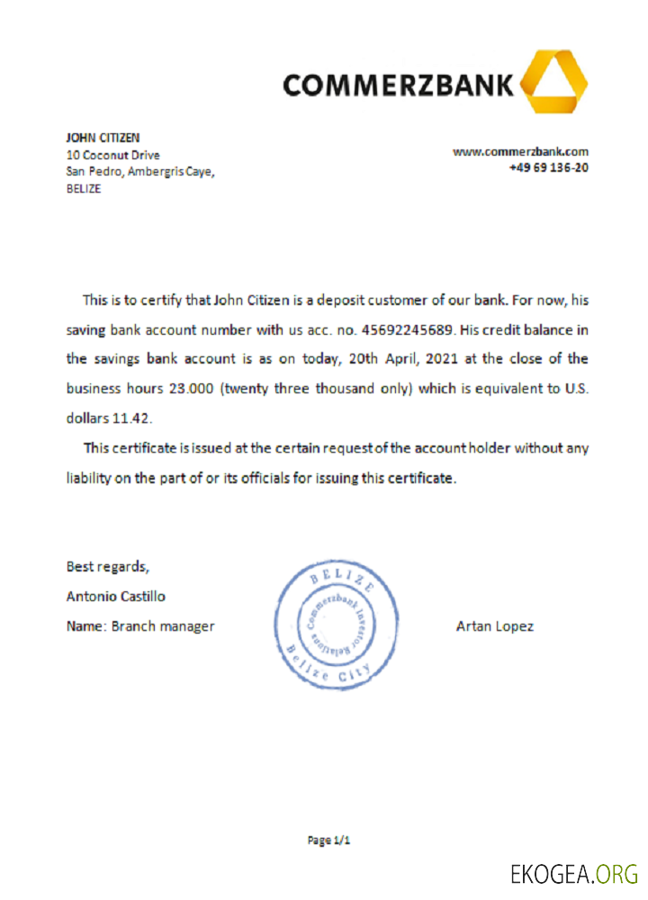 Belize , Commerzbank , reference